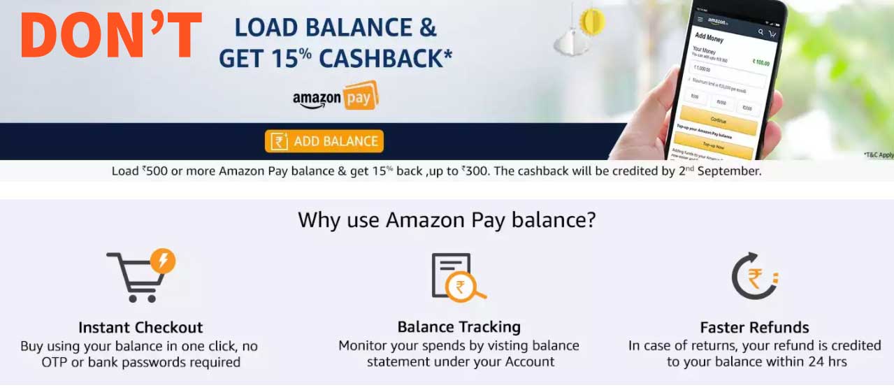 Don't add money in AMAZON PAY balance @India